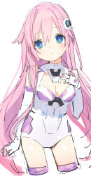  1girl absurdres bare_shoulders blue_eyes bodysuit boots breasts buran_buta cleavage gloves hair_ornament hairclip highres large_breasts long_hair nepgear neptune_(series) pink_hair purple_sister thighs very_long_hair  rating:General score:7 user:Dyna-Goose