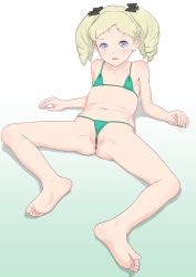  1girl aurore_(takatou_sora) barefoot bikini blonde_hair censored feet flat_chest loli pussy soles swimsuit takatou_sora toes  rating:Explicit score:102 user:Zuzur