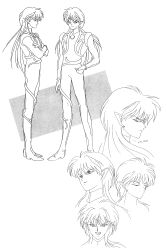 1boy ail_(sailor_moon) alien bishoujo_senshi_sailor_moon bishoujo_senshi_sailor_moon_r bodysuit character_sheet closed_mouth crossed_arms ear_piercing full_body hair_between_eyes hand_on_own_hip highres long_sleeves looking_at_viewer multicolored_hair multiple_views official_art piercing pointy_ears smile smug solo standing toei_animation turnaround two-tone_hair vest