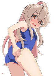 1girl absurdres ahoge ass breasts brown_eyes female_focus from_behind highres light_brown_hair loli long_hair looking_at_viewer looking_back nao_suke one-piece_swimsuit onii-chan_wa_oshimai! oyama_mahiro school_swimsuit small_breasts solo swimsuit rating:Sensitive score:148 user:nao10