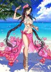  1girl beach fate/grand_order fate_(series) flower official_art petals sessyoin_kiara solo swimsuit tagme  rating:Explicit score:4 user:DoctaShield