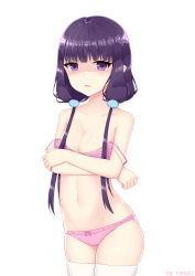 1girl artist_name bare_arms bare_shoulders blend_s blunt_bangs bow bow_panties bra breasts cleavage collarbone crossed_arms highres long_hair looking_at_viewer low_twintails navel open_mouth panties pink_bow pink_bra pink_panties purple_eyes purple_hair rumaki sakuranomiya_maika shiny_skin skindentation small_breasts solo stomach strap_slip thighhighs triangle_mouth tsurime twintails underwear underwear_only white_thighhighs rating:Sensitive score:29 user:danbooru