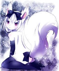  1girl artist_request ass female_focus fox full_body furry furry_female long_hair pink_eyes sitting solo thighhighs white_hair  rating:Questionable score:3 user:KemonoLover96