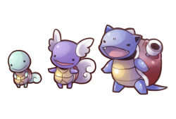  animal_focus black_eyes blastoise chibi chibi_only closed_mouth creatures_(company) evolutionary_line fangs full_body game_freak gen_1_pokemon kotorai nintendo no_humans open_mouth outstretched_arms pokemon pokemon_(creature) simple_background solid_circle_eyes spread_arms squirtle wartortle white_background 