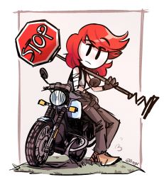  absurdres ellie_rose henry_stickmin_(series) highres motor_vehicle motorcycle peargor road_sign sign stop_sign tagme tomboy  rating:Sensitive score:20 user:anizawa