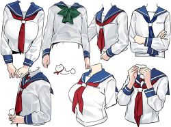  bow breasts character_sheet flat_chest large_breasts neckerchief sailor_collar saki_(manga) school_uniform serafuku shisoneri upper_body  rating:Sensitive score:9 user:danbooru