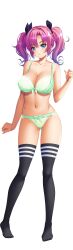 1girl absurdres bishop_(company) black_thighhighs blue_eyes bow bow_bra bow_panties bra breasts closed_mouth eyes_visible_through_hair green_bra green_panties hair_bow hair_intakes hand_up highres large_breasts lingerie looking_at_viewer multicolored_hair niijima_neiro panties pink_hair shinshoku smile solo tachi-e thighhighs transparent_background twintails underwear underwear_only