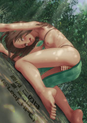 1girl all_fours ass bar_censor barefoot borrowed_character brown_hair censored cleft_of_venus dark_skin highres long_hair nakanocchi nipples original outdoors pussy rating:Explicit score:151 user:DoctorWasabi