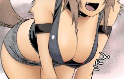  10s 1girl animal_ears baggy_clothes breasts brown_hair claws cleavage collar colorized dark-skinned_female dark_skin dog_ears dog_girl dog_tail fang fangs furry furry_female hanging_breasts head_out_of_frame kobold large_breasts leaning_forward monster_girl monster_musume_no_iru_nichijou nipple_slip nipples okayado open_mouth polt short_hair smile solo tail wet_nose  rating:Questionable score:111 user:danbooru