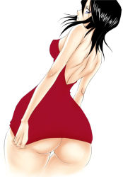  00s 1girl ass back backless_dress backless_outfit bad_anatomy bad_proportions bare_back bare_shoulders black_hair bleach blue_eyes breasts clothes_pull covered_erect_nipples dress dunga from_behind hip_focus huge_ass kuchiki_rukia long_hair looking_back medium_breasts no_panties poorly_drawn short_dress short_hair simple_background skirt skirt_pull solo standing wide_hips  rating:Questionable score:158 user:danbooru