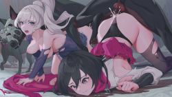  2girls 3boys absurdres ass bestiality clothing_aside cum dog doggystyle group_sex highres multiple_boys multiple_girls orgy panties panties_aside rape ruby_rose rwby sex sex_from_behind source_request thong uncensored underwear wangxiii weiss_schnee  rating:Explicit score:503 user:EternalZero