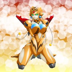  00s 1girl :3 android animal_ears armor breasts cat_ears character_request curvy expressionless fake_animal_ears female_focus helmet highres large_breasts looking_at_viewer mecha mecha_musume no_humans robot shinkon_gattai_godannar!! sitting solo ta152_(graf_zeppelin) 