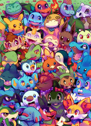 axew azurityarts blue_eyes bow brown_eyes bulbasaur charmander chespin chikorita chimchar closed_eyes closed_mouth colored_sclera creatures_(company) cubone cyndaquil eevee fang fennekin flower freckles froakie game_freak gen_1_pokemon gen_2_pokemon gen_3_pokemon gen_4_pokemon gen_5_pokemon gen_6_pokemon grass letter machop mask meowth mudkip munchlax nintendo no_humans open_mouth orange_eyes oshawott phanpy pikachu piplup pokemon pokemon_mystery_dungeon psyduck red_eyes riolu shinx skitty skull_mask smile snivy squirtle tepig torchic totodile treecko turtwig vulpix whiskers yellow_eyes yellow_sclera