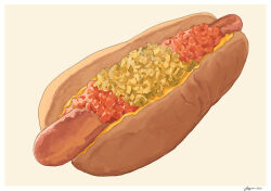  fajar_kurniawan food food_focus garnish hot_dog meat no_humans original sausage simple_background tomato white_background 