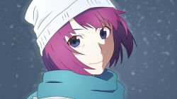  highres monogatari_(series) purple_hair scarf senjougahara_hitagi short_hair snow  rating:Sensitive score:9 user:moolt