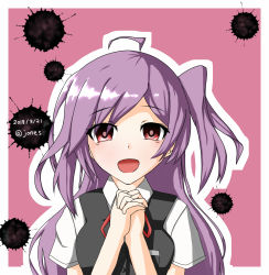  blush dress hagikaze_(kancolle) highres kantai_collection long_hair personification purple_hair red_eyes side_ponytail smile  rating:Sensitive score:2 user:mioxnorman