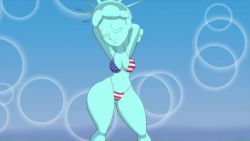  1girl american_flag american_flag_bikini american_flag_print animated animated_gif ass ass_shake bikini bouncing_breasts breasts cleavage colored_skin curvy dancing female_focus flag_print green_skin huge_ass humanization large_breasts looking_at_viewer navel print_bikini smile smug solo solo_focus statue statue_of_liberty swimsuit tansau thick_thighs thighs wide_hips  rating:Questionable score:69 user:Princelawrenz