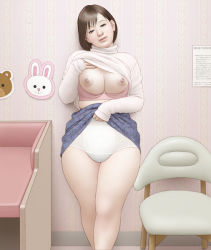  1girl breasts clothes_lift diaper large_breasts munio_world nipples plump shirt_lift skirt skirt_lift solo standing  rating:Questionable score:76 user:Loli_juicer