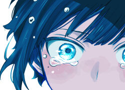  1other ambiguous_gender blue_eyes blue_hair close-up crying eye_focus highres maco22 mole mole_under_eye original solo tears 