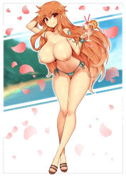 bikini bikini_bottom_only breasts brown_eyes curvy earrings falling_petals female_focus hand_in_own_hair highres jewelry large_breasts leaning_forward long_hair looking_at_viewer nami_(one_piece) one_piece orange_hair petals shiny_skin shoulder_tattoo smile string_bikini swimsuit tattoo thong thong_bikini topless tropical_drink very_long_hair virus-g wide_hips rating:Explicit score:79 user:anonymoususer64