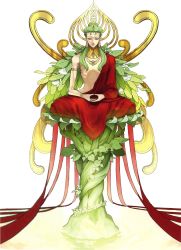  10s 1boy buddha fate/extra fate_(series) green_hair highres long_earlobes long_hair male_focus meditation official_art praying saver_(fate/extra) sitting solo transparent_background wada_arco 
