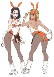 2020 2girls alternate_costume anal anal_beads anal_object_insertion anal_tail animal_ears aoi_(delightfully_fuckable_and_unrefined!!) ass backless_leotard bare_arms bare_shoulders belt_collar black_hair blonde_hair brand_name_imitation breasts butcha-u choker cleavage collar condom condom_packet_strip condom_wrapper crotchless crotchless_leotard dark-skinned_female dark_skin dated delightfully_fuckable_and_unrefined!! earrings employee_uniform facing_viewer fake_animal_ears fake_tail fishnet_legwear fishnets from_behind full_body glasses gyaru happy highres hooters jewelry leg_warmers leotard looking_at_viewer looking_back loose_socks lube m/ mari_(delightfully_fuckable_and_unrefined!!) medium_breasts multiple_girls no_panties object_insertion orange_choker pantyhose playboy_bunny purple_eyes rabbit_ears rabbit_tail semi-rimless_eyewear sex_toy shoes simple_background smile sneakers socks socks_over_pantyhose standing tail under-rim_eyewear uniform visor_cap waitress white_background white_footwear wrist_cuffs rating:Explicit score:197 user:danbooru