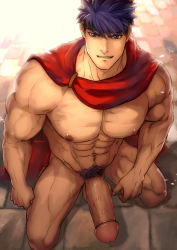  1boy abs bara blue_hair erection fire_emblem highres hydaria ike_(fire_emblem) large_penis male_focus muscular nintendo pectorals penis solo tagme  rating:Explicit score:22 user:harucho