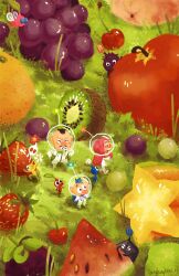  &gt;_&lt; 1girl 2boys :p alph_(pikmin) apple backpack badge bag big_nose black_eyes black_skin blue_bag blue_eyes blue_gloves blue_hair blue_pikmin blue_skin blush_stickers brittany_(pikmin) brown_hair bud buttons charlie_(pikmin) cherry closed_eyes closed_mouth colored_skin commentary english_commentary facial_hair flower flying food freckles from_side fruit fruit_request furrowed_brow glasses gloves grapes grass green_gloves grin hands_on_own_hips helmet highres insect_wings kiwi_(fruit) leaf lime_(fruit) miniskirt mohawk multiple_boys mustache nintendo no_mouth open_mouth orange_(fruit) outdoors oversized_food oversized_object peach pikmin_(creature) pikmin_(series) pikmin_3 pink_bag pink_flower pink_gloves pink_hair pink_skin pointy_ears pointy_nose purple_hair purple_pikmin purple_skin radio_antenna red-framed_eyewear red_eyes red_pikmin red_skin renee_(laughingbear) rock rock_pikmin short_hair signature skirt smile solid_circle_eyes space_helmet spacesuit star_(symbol) starfruit strawberry tongue tongue_out triangle_mouth very_short_hair whistle white_flower white_pikmin white_skin winged_pikmin wings yellow_pikmin yellow_skin 