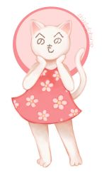 1girl animal_crossing dress female_focus floral_dress hands_on_own_face highres looking_at_viewer nintendo pink_background pink_dress simple_background standing thiefofstars white_background  rating:General score:0 user:liquorice2