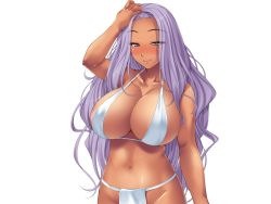 1girl blush breasts dark_skin ishii_akira kimomen_demo_kyokon_nara_mizugi_gal_to_ria_juu_na_natsu_ga_sugoseru! large_breasts miel_(company) purple_hair smile swimsuit rating:Questionable score:38 user:jojosstand