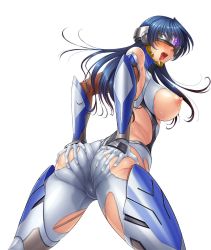  1girl ass ass_grab blue_hair bodysuit breasts covered_erect_nipples covered_eyes curvy highres large_breasts lilith-soft long_hair looking_back nipples open_mouth partially_visible_vulva puffy_nipples saliva shika_asatsuki simple_background sweat taimanin_(series) taimanin_asagi taimanin_asagi_kessen_arena tongue tongue_out white_background zol  rating:Explicit score:32 user:fakyuh