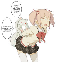 10s 1girl arms_behind_back bent_over bestiality blush closed_eyes clothed_sex crossed_arms hair_ribbon hard-translated highres interspecies kaname_madoka kyoudyu kyubey leaning_forward mahou_shoujo_madoka_magica open_mouth rape red_eyes ribbon school_uniform sex simple_background standing tears text_focus thighhighs third-party_edit translated trembling twintails vaginal what white_background zettai_ryouiki rating:Explicit score:215 user:StolenTranslations