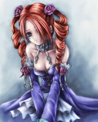 1girl amy_sorel bare_shoulders detached_sleeves drill_hair flower hair_over_one_eye lolita_fashion minakaya nipples red_hair rose sad solo soul_calibur soulcalibur_iii rating:Questionable score:28 user:twilight_jester
