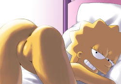  1girl anus apostle ass cleft_of_venus grin lisa_simpson loli looking_at_viewer nude on_bed pussy smile solo the_simpsons  rating:Explicit score:86 user:KingJCT7