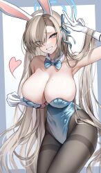  1girl asuna_(blue_archive) blue_archive breasts brown_hair cleavage erbium large_breasts long_hair looking_at_viewer rabbit_ears smile solo  rating:Sensitive score:4 user:victusr34