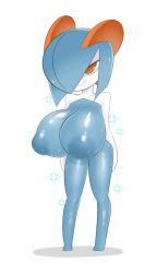 1girl alternate_color blue_hair breasts collarbone creatures_(company) egnahcio female_focus full_body game_freak gen_3_pokemon hair_over_one_eye half-closed_eyes highres huge_breasts inverted_nipples kirlia looking_at_viewer nintendo nipples no_humans nude orange_eyes pokemon pokemon_(creature) pokemon_rse puffy_nipples shiny_pokemon shiny_skin short_hair simple_background smile solo sparkle standing white_background rating:Questionable score:19 user:AngryZapdos