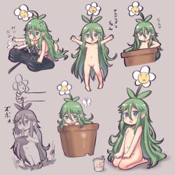  1girl aaaa_(quad-a) bad_id bad_pixiv_id blue_eyes blush bowl brown_background bug butterfly chopsticks cleft_of_venus controller eating flat_chest flower flower_on_head flower_pot food fork full_body game_controller green_hair grey_background hair_between_eyes hair_flower hair_ornament highres insect loli long_hair mini_person minigirl monster_girl multiple_views navel nipples nissin_cup_noodle noodles nude open_mouth original plant_girl playstation_controller pointy_ears pussy ramen seiza simple_background sitting solo_focus standing text_focus translated triangle_mouth uncensored v-shaped_eyebrows very_long_hair  rating:Explicit score:65 user:Domestic_Importer
