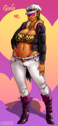 breasts carmessi cleavage dark_skin gala long_image midriff solo tall_image rating:Questionable score:10 user:honio