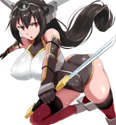  &gt;:o 10s 1girl :o adapted_costume ass attack bad_anatomy bare_shoulders black_gloves black_hair bodysuit breasts collarbone elbow_gloves floating_hair from_side gloves hair_between_eyes halterneck headgear holding holding_sword holding_weapon impossible_clothes impossible_leotard jumping kantai_collection large_breasts leaning_forward leg_lift leg_up leotard long_hair looking_at_viewer nagato_(kancolle) parted_bangs red_eyes red_thighhighs reverse_grip serious sidelocks skin_tight solo sword taimanin_suit takara_joney thighhighs thighs triangle_mouth tsurime turtleneck v-shaped_eyebrows very_long_hair wakizashi weapon white_background  rating:Sensitive score:21 user:danbooru