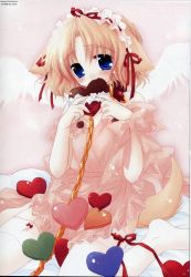 animal_ears blush bow chain collar dog_ears fang highres lace leash ribbon scan skirt tail thighhighs rating:Sensitive score:0 user:Anonymous