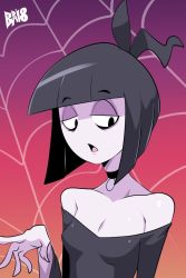  1girl bigdead black_hair breasts choker creepy_susie goth_fashion highres makeup off_shoulder short_hair solo the_oblongs  rating:Sensitive score:21 user:twilight_jester