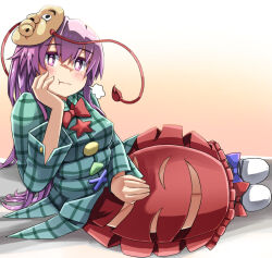  1girl blush breasts covering_crotch covering_privates hand_on_own_cheek hand_on_own_face hata_no_kokoro houshiruri hyottoko_mask long_hair mask mask_on_head medium_breasts no_panties pink_hair puff_of_air puffy_cheeks skirt solo touhou 