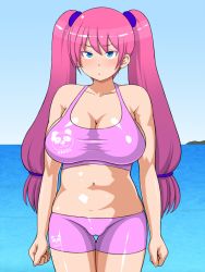  1girl banefan beach breasts large_breasts ocean twintails 
