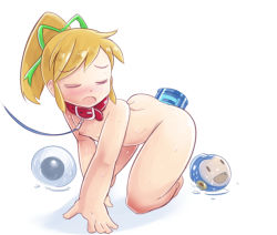 1girl anal anal_object_insertion ass blonde_hair blush breasts butt_crack capcom closed_eyes collar energy_tank hair_ribbon leash loli mega_man_(classic) mega_man_(series) nipples nude object_insertion open_mouth pet_play ribbon robojanai roll_(mega_man) simple_background small_breasts sweat white_background rating:Explicit score:36 user:Domestic_Importer