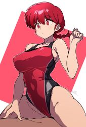  1boy 1girl alternate_eye_color batta_16-sei braid braided_ponytail breasts competition_swimsuit covered_navel cowboy_shot curvy hetero highleg highleg_swimsuit highres hypnosis large_breasts long_hair looking_at_another mind_control one-piece_swimsuit ranma-chan ranma_1/2 red_eyes red_hair red_one-piece_swimsuit shiny_skin single_braid sitting sitting_on_person solo straddling swimsuit thong_one-piece_swimsuit two-tone_swimsuit wide_hips  rating:Questionable score:20 user:popotepopote