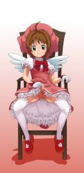 1990s_(style) 1futa blush bow brown_hair calpara cardcaptor_sakura chair cleft_of_venus dress footwear_bow futanari glove_bow gloves green_eyes hat highres kinomoto_sakura loli magical_girl penis pink_hat red_footwear retro_artstyle ribbon shoes short_hair sitting smile solo thighhighs twintails uncensored white_gloves white_thighhighs wings rating:Explicit score:82 user:unknown@gmail.com