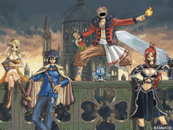 00s 2boys 2girls architecture armor belt black_eyes black_hair blonde_hair book boots bottle breasts breasts_apart brown_eyes cape cat city cleaned cleavage coat cross cupola dome dress erza_scarlet fairy_tail fire fish gothic_architecture gray_fullbuster happy_(fairy_tail) huge_weapon large_breasts crossed_legs long_hair lucy_heartfilia mashima_hiro multiple_boys multiple_girls natsu_dragneel pink_hair red_hair sandals short_hair sitting skirt smile sunset sword terrace tower weapon rating:Sensitive score:24 user:danbooru