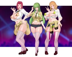  3girls breasts c.c. code_geass green_hair huge_breasts kouzuki_kallen long_hair milly_ashford multiple_girls red_hair smile 