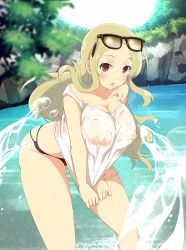  10s blonde_hair highres see-through senran_kagura senran_kagura_new_wave shiki_(senran_kagura) third-party_edit wet wet_clothes  rating:Questionable score:37 user:SlightlyBlind