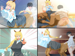  1boy 1girl against_glass ahegao animal_ears anus ass ass_grab blonde_hair breast_press breasts breasts_on_glass censored centaur clothes_lift collage doggystyle faceless faceless_male fucked_silly grabbing_another&#039;s_ass green_eyes groping haruharu55 hetero highres horse_ears large_breasts long_hair monster_girl mosaic_censoring nipples original ribbed_sweater sex sex_from_behind shirt shirt_lift skirt sweater tail tail_grab taur vaginal x-ray  rating:Explicit score:65 user:danbooru